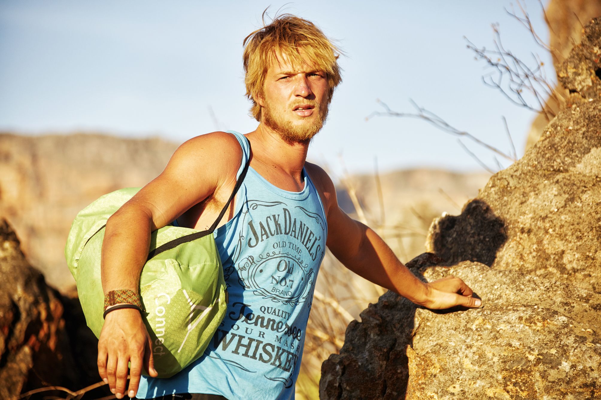 Young man on an outdoor adventure in the mountains in the cederberg near Cape Town, Soutth Africa.