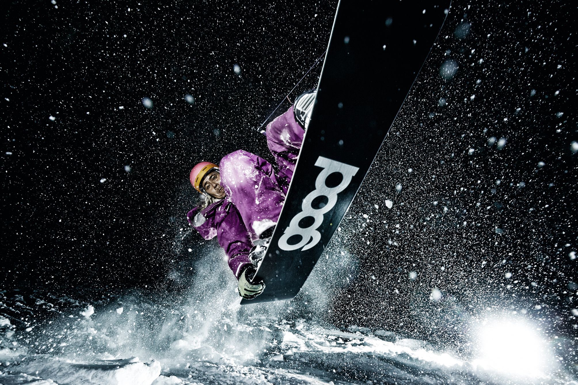 Snowkite champion Benjamin Näther jumping in the snow