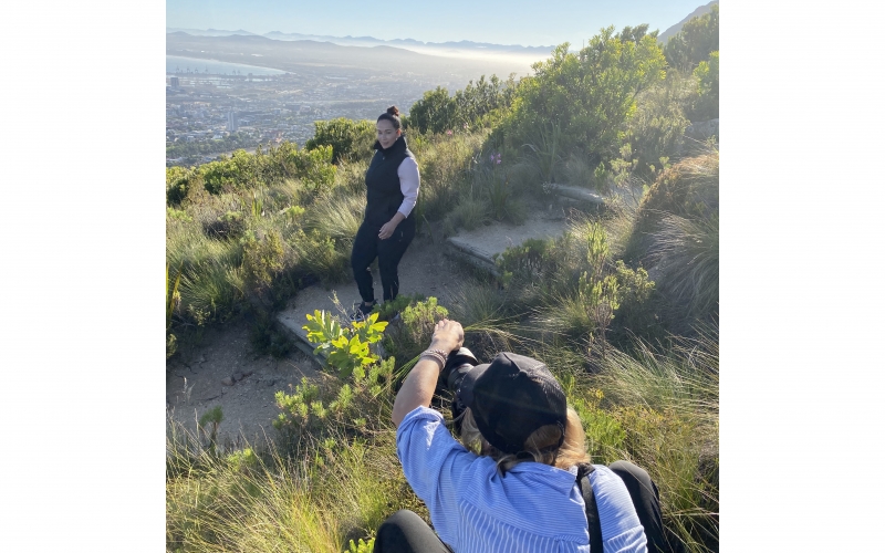 Over-the-shoulder shot of Jessica Zumpfe shooting catalogue in Cape Town